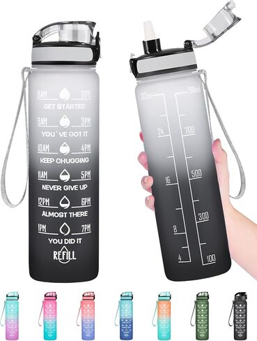 Enerbone Water Bottle, Leakproof BPA & Toxic Free, Motivational Water Bottle with Times to Drink and Straw, Fitness Sports Water Bottle with Strap for Office, Gym, Outdoor Sports in Kuwait