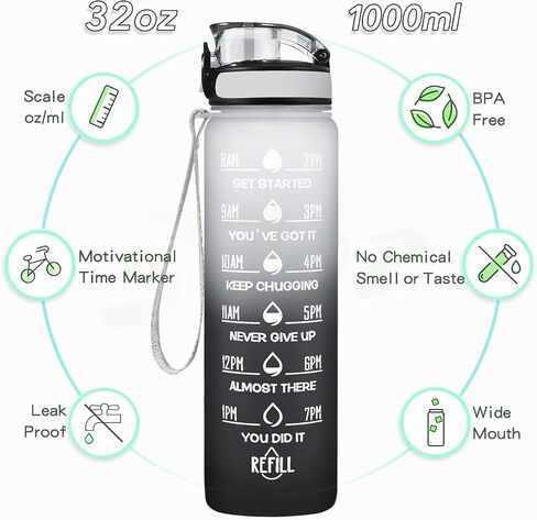 Enerbone Water Bottle, Leakproof BPA & Toxic Free, Motivational Water Bottle with Times to Drink and Straw, Fitness Sports Water Bottle with Strap for Office, Gym, Outdoor Sports in Kuwait
