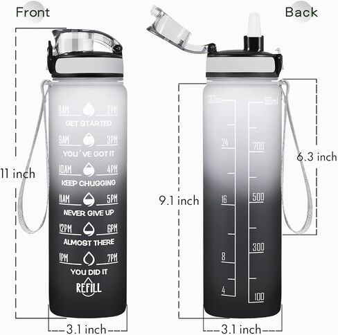 Enerbone Water Bottle, Leakproof BPA & Toxic Free, Motivational Water Bottle with Times to Drink and Straw, Fitness Sports Water Bottle with Strap for Office, Gym, Outdoor Sports in Kuwait