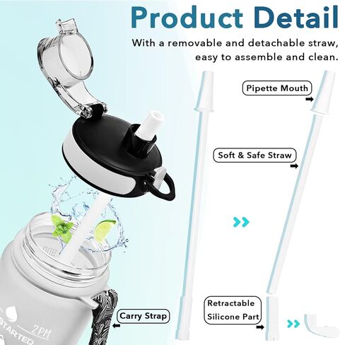 Enerbone Water Bottle, Leakproof BPA & Toxic Free, Motivational Water Bottle with Times to Drink and Straw, Fitness Sports Water Bottle with Strap for Office, Gym, Outdoor Sports in Kuwait