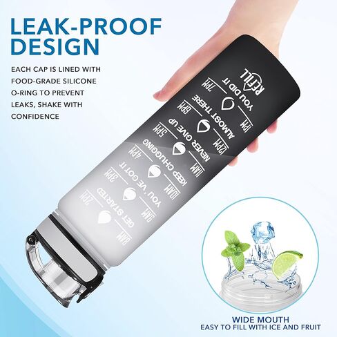 Enerbone Water Bottle, Leakproof BPA & Toxic Free, Motivational Water Bottle with Times to Drink and Straw, Fitness Sports Water Bottle with Strap for Office, Gym, Outdoor Sports in Kuwait