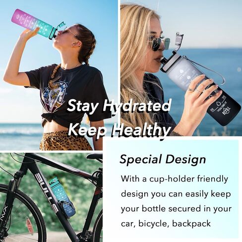 Enerbone Water Bottle, Leakproof BPA & Toxic Free, Motivational Water Bottle with Times to Drink and Straw, Fitness Sports Water Bottle with Strap for Office, Gym, Outdoor Sports in Kuwait