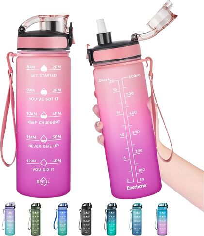 Enerbone Water Bottle, Leakproof BPA & Toxic Free, Motivational Water Bottle with Times to Drink and Straw, Fitness Sports Water Bottle with Strap for Office, Gym, Outdoor Sports in Kuwait