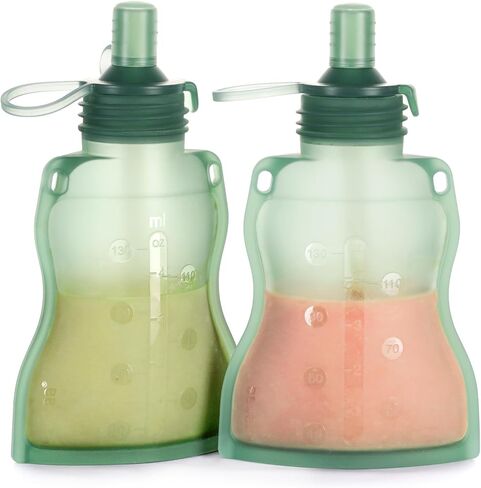 haakaa Silicone Yummy Pouch, Reusable Squeeze Baby Food Pouch Refillable, Soft Reusable Food Pouch for Baby Purees, Portable Food Storage Bag Pocket Great for Soft Foods and Liquids, 4oz, 1 Pack,6m+ in Saudi Arabia