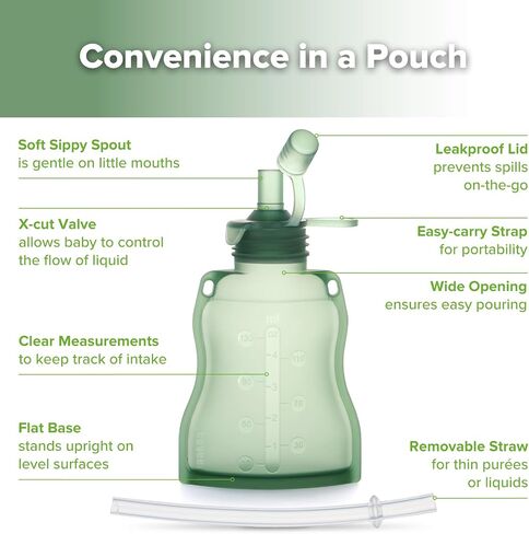 haakaa Silicone Yummy Pouch, Reusable Squeeze Baby Food Pouch Refillable, Soft Reusable Food Pouch for Baby Purees, Portable Food Storage Bag Pocket Great for Soft Foods and Liquids, 4oz, 1 Pack,6m+ in Saudi Arabia