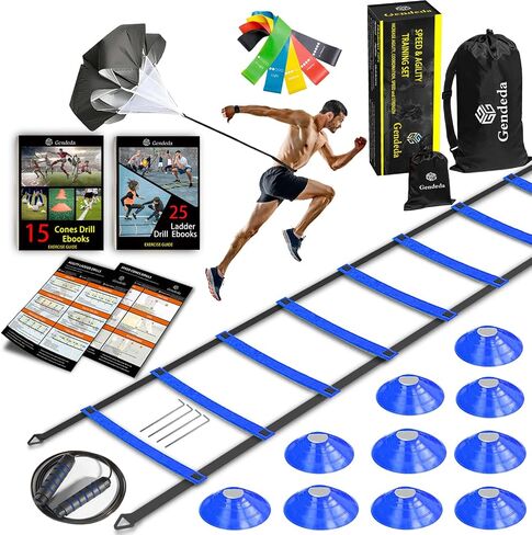 Speed Agility Training Set, Includes Agility Ladder, Jump Rope, Resistance Parachute, 5 Resistance Bands, 10 Cones, Speed Training Equipment for Soccer Football in Saudi Arabia