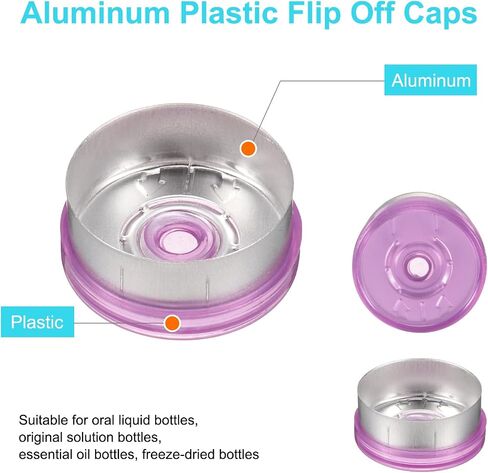 uxcell 20mm Flip Off Caps, 100PCS Burr-Free Flip Off Top Caps Seals Flip Off Aluminum Plastic Vial Flip Off Seals Caps Cover for Glass Vial Freeze-Dried Bottles, Pink/Silver in Saudi Arabia