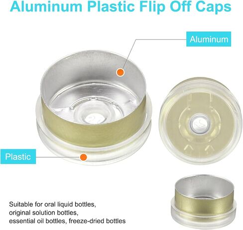 uxcell 20mm Flip Off Caps, 100PCS Burr-Free Flip Off Top Caps Seals Flip Off Aluminum Plastic Vial Flip Off Seals Caps Cover for Glass Vial Freeze-Dried Bottles, Pink/Silver in Saudi Arabia