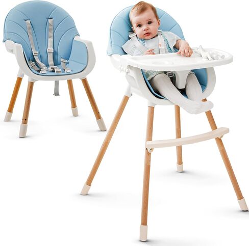 3-in-1 High Chair for Babies and Toddlers - Convertible Wooden Baby Highchair for Eating with Safety Belt, Foldable Baby Feeding Chair with 3-Position Removable Tray, Adjustable Legs (Beige) in Saudi Arabia