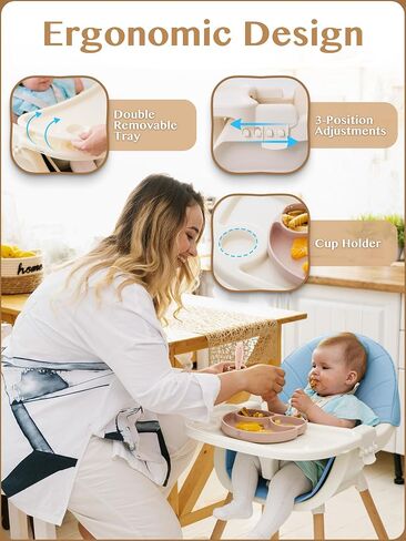 3-in-1 High Chair for Babies and Toddlers - Convertible Wooden Baby Highchair for Eating with Safety Belt, Foldable Baby Feeding Chair with 3-Position Removable Tray, Adjustable Legs (Beige) in Saudi Arabia