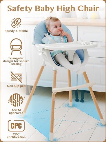 3-in-1 High Chair for Babies and Toddlers - Convertible Wooden Baby Highchair for Eating with Safety Belt, Foldable Baby Feeding Chair with 3-Position Removable Tray, Adjustable Legs (Beige) in Saudi Arabia