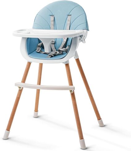 3-in-1 High Chair for Babies and Toddlers - Convertible Wooden Baby Highchair for Eating with Safety Belt, Foldable Baby Feeding Chair with 3-Position Removable Tray, Adjustable Legs (Beige) in Saudi Arabia