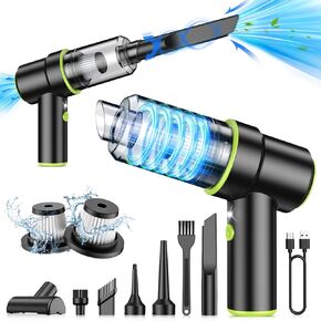 Handheld Car Vacuum Portable Cordless 12000PA, 2 in 1 Handheld Vacuum Cleaner and Air Duster with Multi-Nozzles and LED Light, Mini Hand Held Vacuum Rechargeable for Home, Car, Office, Pet Hair