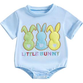 Lucikamy Newborn Baby Girl Boy Easter Outfit Cute Bunny Printed Short Sleeve One Piece Romper Infant Baby Summer Clothes in Kuwait