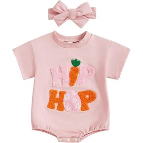 Lucikamy Newborn Baby Girl Boy Easter Outfit Cute Bunny Printed Short Sleeve One Piece Romper Infant Baby Summer Clothes