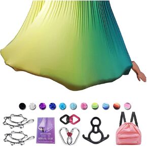 Yoga Swing Set - 10M Aerial Silks Kit for Home Silk Swing for Gymnastics 11 Yards Aerial Yoga Hammock Starter Kit with Hardware