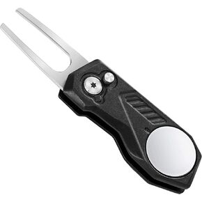 Mile High Life Golf Divot Repair Tool w Magnetic Golf Ball Marker | All Metal Foldable Divot Tool w Pop-up Button | Golf Accessories for Men