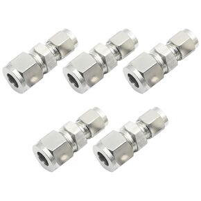 5 PCS 3/8" OD x 1/4" OD Reducing Straight Connector Adapter, 304 Stainless Steel Compression Tube Pipe Fitting, Straight Adapter for Oil Gas Fuel Air Liquid