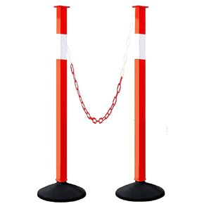 Traffic Delineator Post with Weighted Base & Reflective Collars, Adjustable Parking Cones with 4 FT Chains, Portable Orange Driveway Barrier Pole for Traffic Crowd Control（Patented）