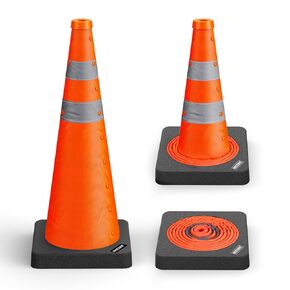 BATTIFE [2 Pack] 28 Inch Collapsible Traffic Safety Orange Cones with Black Weighted Base, Multi Purpose Pop-up Cones and Reflective Collar, for Road Parking, Driving Practice.