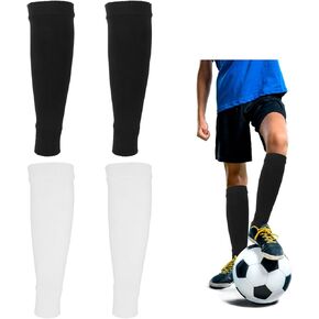 2 Pairs Soccer Sleeve Socks Football Sock Sleeves Elastic Soccer Shin Guards Sleeves Team Leg Sock Sleeve Leg Calf Compression Shin Guard Covers for Kicking Ball Running Cycling for Boys Youth Girls