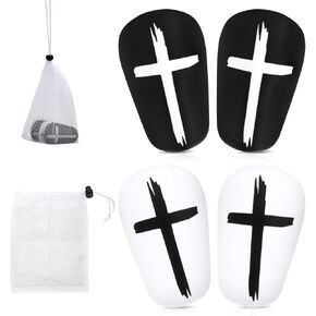 2 Pairs Soccer Shin Guards, 3.15x1.97 Inch Black & White Cross Protective Soccer Shin Pads Mini Football Shin Pads Equipment for Youth Boys Girls Adults