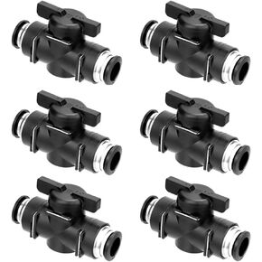 Pneumatic Ball Valve Push to Connect Fittings Ball Valve Air Flow PVC Control Valve Air Fittings Straight Quick Connect Union Air Quick Connect Air Hose Fittings 1/2inch OD 6-Pack