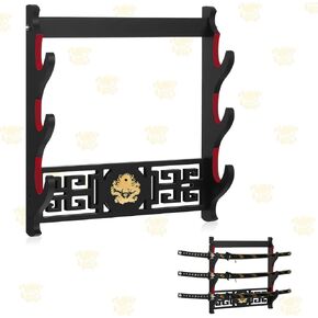 Barydat Katana Mount Sword Holder Stand Wall Mount Katana Samurai Sword Display Rack Hanger Gifts for Christmas Japanese Wakizashi Katana Samurai Sword Hobby Collection for Men (3 Tier)