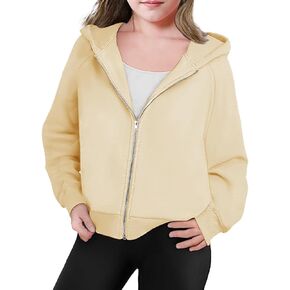 Neutocd Girls Sweatshirt Fleece Zip Up Hoodie Cropped Tops for Teen Girls Long Sleeve Jacket with Pockets Thumb Hole