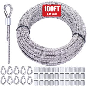 twidec/100ft 1/8 "t316 كابل الفولاذ المقاوم للصدأ لسطح السفينة درابزين كابل 7x7 بناء حبل أسلاك الفولاذ مع 30 قطع سلك حبل العقص الأكمام حلقة 10 قطع سلك حبل الكشتبانات لديي الدرابزين الدرابزين
