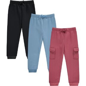 Girls' Cotton Blend Jogger Pants Set - Comfortable, Stylish, and Durable - Pack of 3 with Drawstring