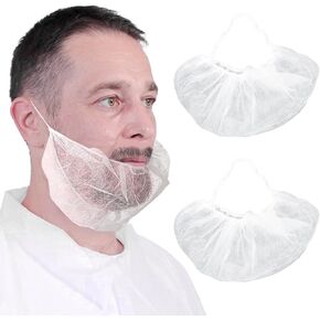 100 pcs Elastic White Comfortable Protective Beard Covers 18" Disposable Nonwoven Breathable Beard Net for Men