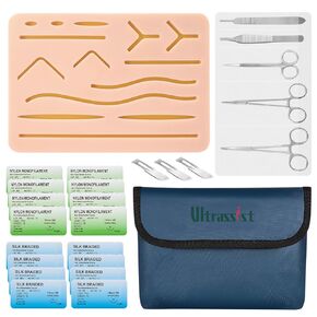 Complete Suture Kit for Medical Students, Training Practice Kit with Large Silicone Pad and Pre-Cut Wounds, Including Suturing Tools, Latest Generation Model (Education Use Only)