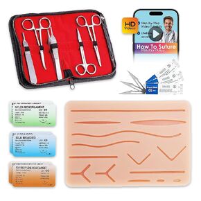 Suture Practice Kit for Medical Students with HD Video Suturing Course, Silicone Suture Pad, 14 Pre-Cut Wounds, Tools & Sutures, Stitching Kit De Sutura Nurse Vet Supplies Med School Essentials