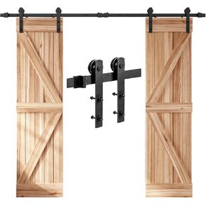 EaseLife 6FT Double Door Sliding Barn Door Hardware Track Kit,Basic J Pulley,Heavy Duty,Slide Smoothly Quietly,Easy Install (6FT Track Kit for Double 18" Wide Door)