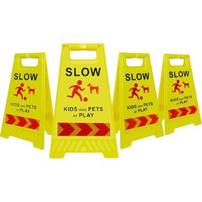 4 Pack Slow Down Kids at Play Sign,Kids/Children at Play Safety Signs for Street,Kids Playing Sign for Street,Double-Sided Text and Graphics with Reflective Tape，Slow Children at play Sign for Street