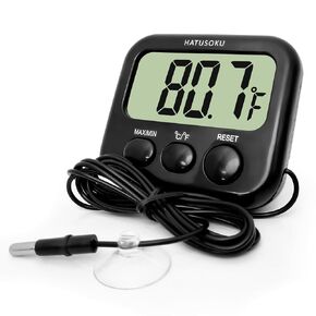 Digital Thermometer with External Sensor, Magnet, Suction Cup, Water Thermometer, Aquarium, Refrigerator, Freezer (Black)