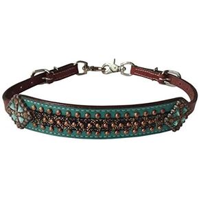 Showman Gold Metallic Cheetah Print Leather Wither Strap w/Teal Accent