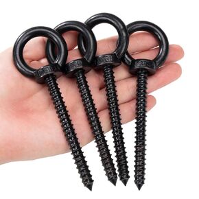 Eye Hooks Screw Heavy Duty M10 Screw in Type Stainless Eyelet Sscrew Load Capacity 750lbs, for Hanging Hammock Stand, Sswing Chair, Yoga, Indoor & Outdoor Uses, 5 Inch 4pcs Black Hjpzrui