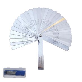 2Pcs Feeler Gauge Set, 32 Blades Tapered Dual Marked Metric and Imperial Gap Measuring Tool & 16 Blades Bent Width/Thickness Measuring Tool for Automotive Repair (Tapered and 45º Offset Feeler Gauge)