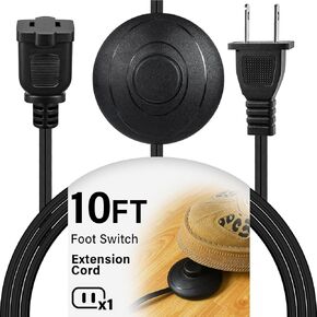 Foot Switch Floor Foot Pedal Switch Lamp On-Off Control with Foot Switch 3A 125VAC with 10FT 16AWG 2-Prong Polarized Extension Cord Cable for Living Use Indoor Lamp Lighting Accessories(White,10ft)