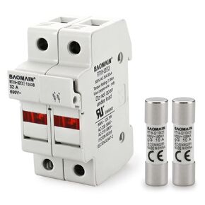 Baomain Cylindrical Fuse Holder RT18-32(X) 10mm X 38mm Fuse Base 2 Poles DIN Rail Mount with 10 PCS of RO15 Fuse (10 Amp) CE Listed