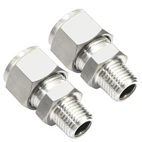 2Pcs 304 Stainless Steel Compression, 1/2" Tube OD×1/4" NPT Male Coupler Straight Adapter, Copper Compression Tube Fitting Connect with Double Ferrules for Water Oil Air