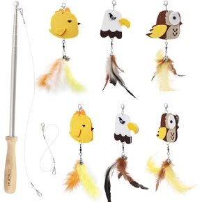 SONGWAY Cat Butterfly Toys Wand - 7 Pieces Cat Toy Set, Retractable Cat Wand with 6 Butterfly Cat Toys Replacement with Bells, Interactive Cat Toys for Indoor Cats Kittens