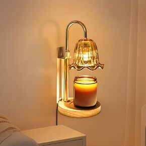 Dual-Mount Flower Candle Warmer Lamp - Wall-Mounted or Table Display, Adjustable Dimmer with Timer, Wood Base Design, Safe Electric Candle Warmer for Scented Any Size Jars, Home Decor and Present