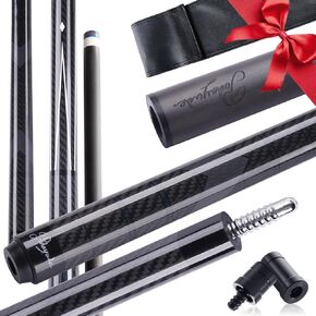 Carbon Fiber Pool Cue - 2 Pieces Cue Stick with 12.4 mm Tips 58" Professional Low Deflection Billiard Pool Sticks with 3/8 * 8 Pin Joint with Soft Bag [ Weight Adjustable ]- 19 ± 0.5 Oz