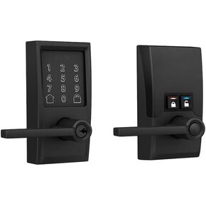 Schlage Residential FE789WBCCEN622LAT Century Encode Smart WiFi Touchscreen Latitude Lever Lock with C Keyway; 16211 Latch; and 10063 Strike Matte Black Finish