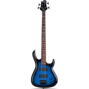 Leo Jaymz SC 4 String 34" Scale Electric Bass, 22 Frets, Mahogany Body and Maple Veener, Maple Neck, Rosewood Fingerboard, H-H Pickups, Glossy Finish (SC Flame Blue)