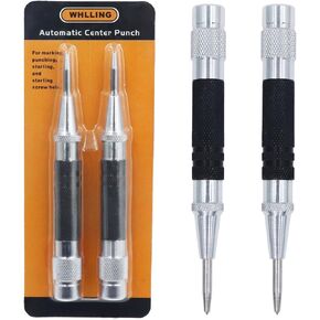 2-Piece Automatic Center Punch, 6 Inch Hardened Steel Spring Loaded Center Hole Punch with Adjustable Knurled Cap for Machinists and Carpenters
