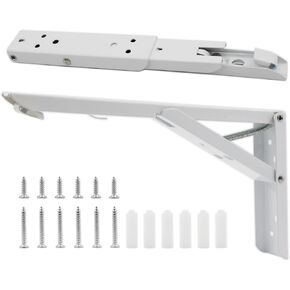 2PCS Folding Shelf Brackets, TTZEZE Heavy Duty Sturdy Metal Collapsible Triangle Shelf Bracket, Adjustable DIY Wall Mounted Folding Table Hinge, Space Saving for Bench Table with Screws (8‘’ Black)